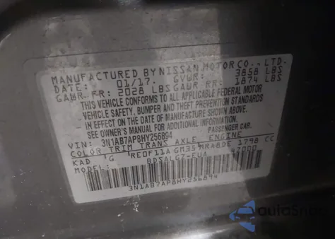 2017 Nissan Sentra Sl z USA, uszkodzony, nr VIN 3N1AB7AP8HY256894